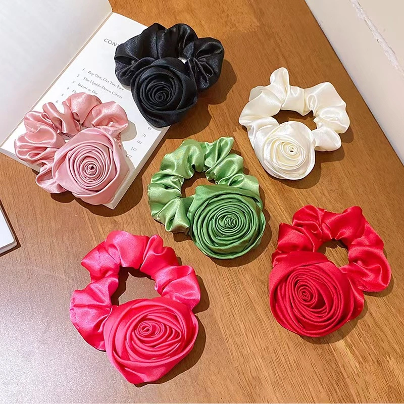 New Arrival French Satin Large Silk Satin Big Rose Flower Hair Bands