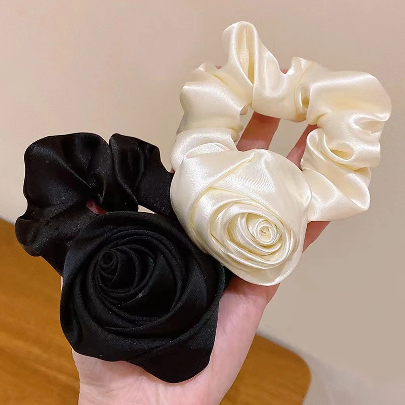 New Arrival French Satin Large Silk Satin Big Rose Flower Hair Bands