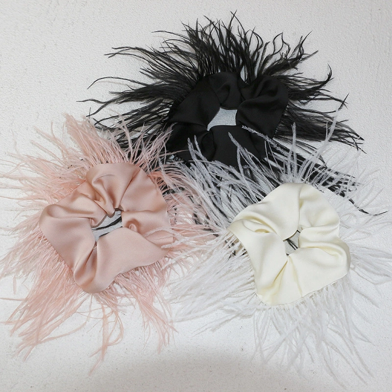 New Hair Accessories Ostrich Fur Solid Color Polyester Satin Hair Rope