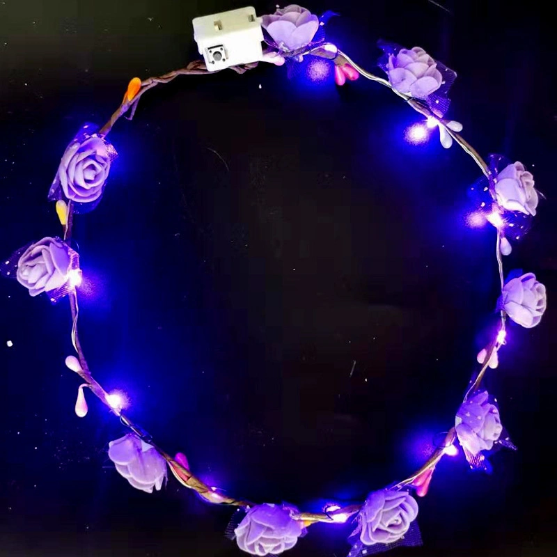 Light up Head Wreath LED Flower Crown Flashing Christmas Wreaths Gifts Flower Decorations for Women Floral Hairband