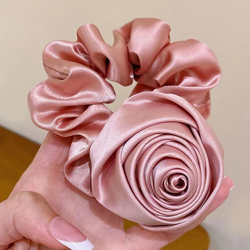 New Arrival French Satin Large Silk Satin Big Rose Flower Hair Bands