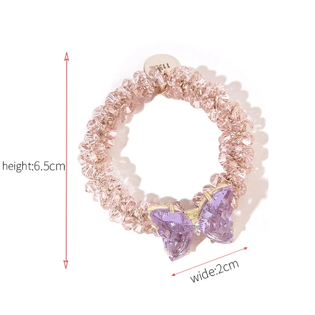 Crystal Beaded Hair Rope Butterfly Alloy Hair Band