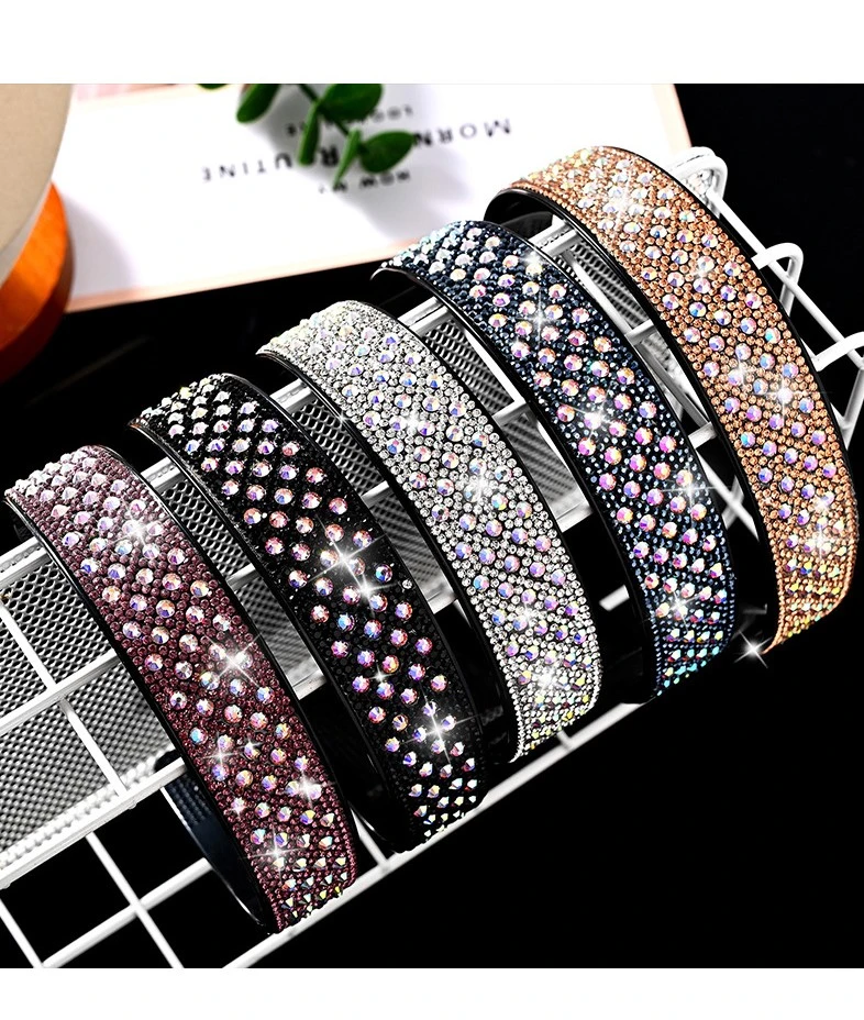 New Full Diamond Headband Hairband Rhinestone Hair Clip Non Slip Plaid Elegant Head Band Temperament Drill for Women