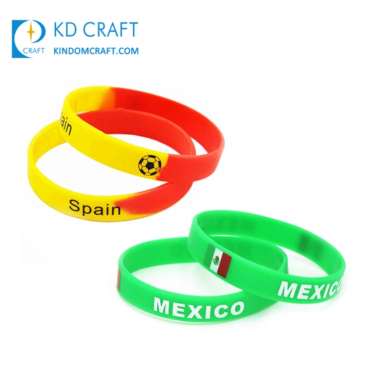 High Quality Custom Logo Printed Soccer Rubber Bracelet World Cup Country Spain Mexico Sport Football Silicone Wristband