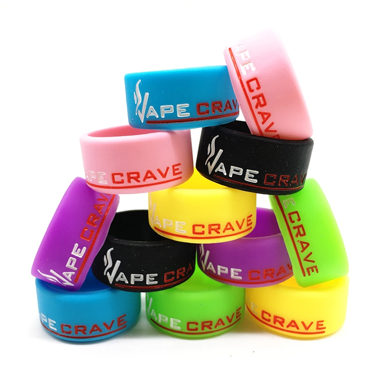 2024 Customized Your Own Brand Silicone Vape Ring Protective Decoration Debossed Ink Filled Silk Printing Logo 20mm/22mm/24mm or 26mm Vapor Band