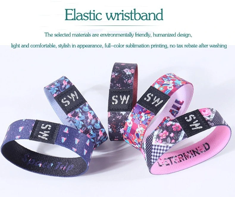 Customized Thin Elastic Sublimation Polyester Sport Wristband with Woven Label