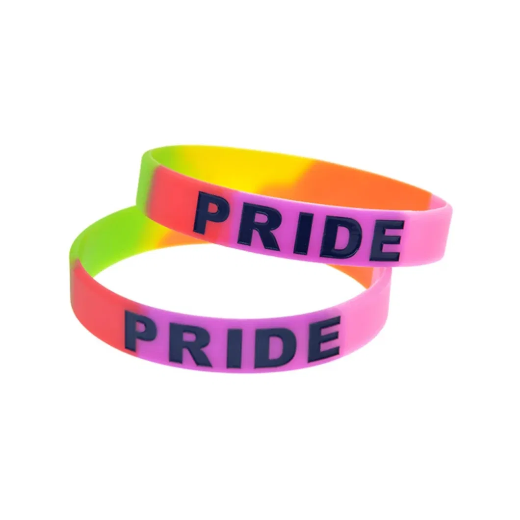 Rainbow Pride Gay Lesbian Pround Custom Rubber Bracelet Plastic Wristlet Wholesale Price Hot Selling Silicone Wristband