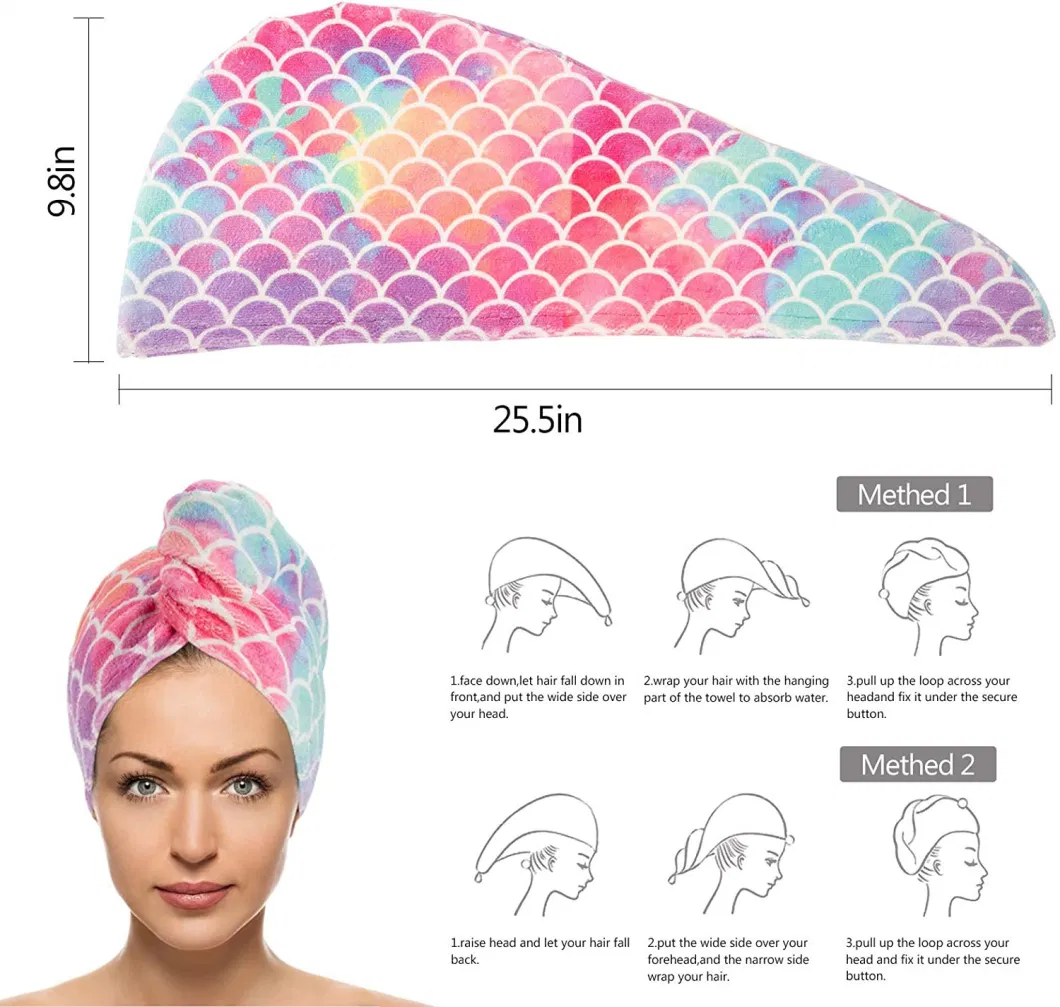 Factory Wholesale Ready to Ship Mermaid Printed Quick Dry Microfiber Hair Dryer Towel Wrap