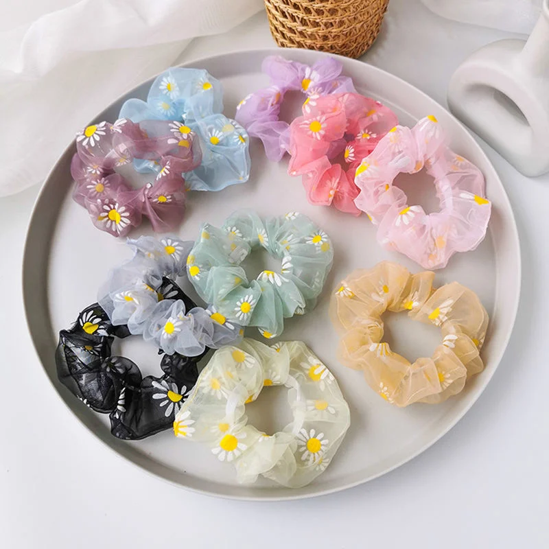 Korean Style Simple Small Daisies Organza Hair Scrunchies Rubber Band