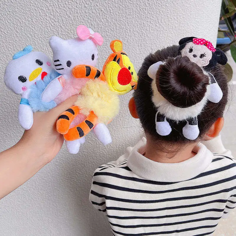 Newest Bear Rabbit Frog Panda Duck Rabbit Cartoon Plush Elastic Kids Hair Bands Cute Girl Hair Scrunchies POM Ponytail Ornaments