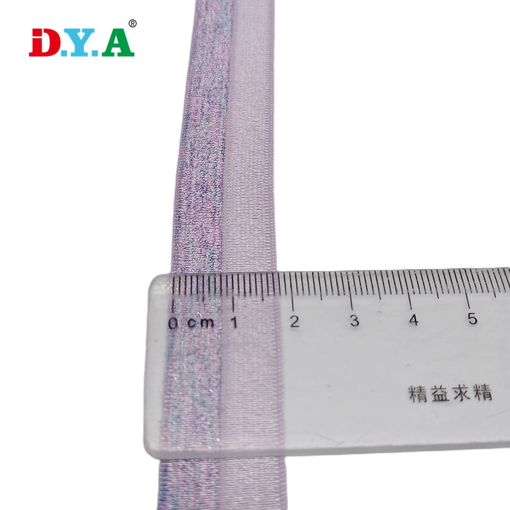 18 mm Custom Color Purple Shinny Elastic Lurex Foldover Elastic Soft Nylon Elastic Band for Garment Accessory