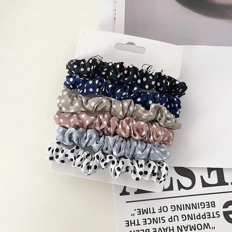 Hot Sell Color Thin Scrunchies Set Linen Fabric Plaid Wave Point Printed Elastic Hair Band Women Hair Ties Wholesale Custom