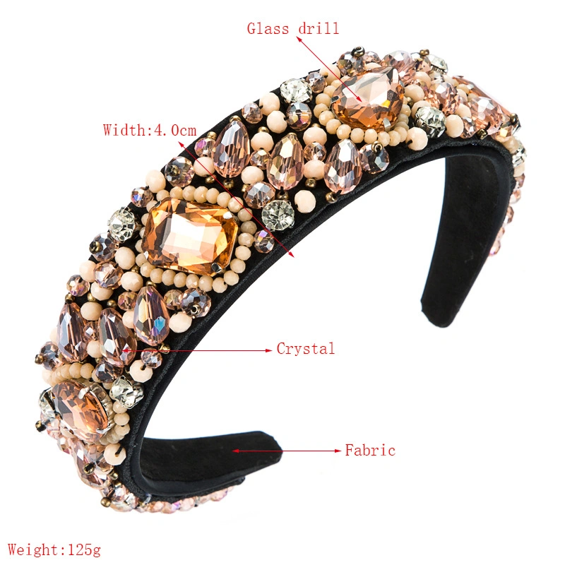 Crystal Rhinestone Wide-Edge Headband Hair Hoops for Women Beaded Hairband Girls