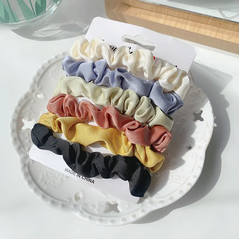 Hot Sell Color Thin Scrunchies Set Linen Fabric Plaid Wave Point Printed Elastic Hair Band Women Hair Ties Wholesale Custom