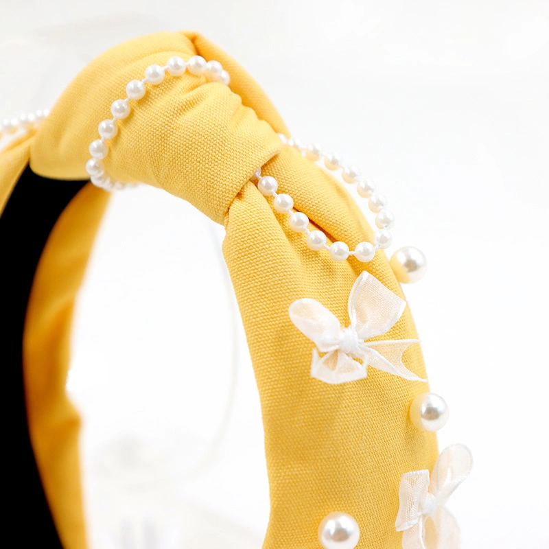 Marchspring Fashion Solid Color Beaded Daisy Flannel Knotted Headband Geometric Personality Creative Sweet Hair Hoop Female