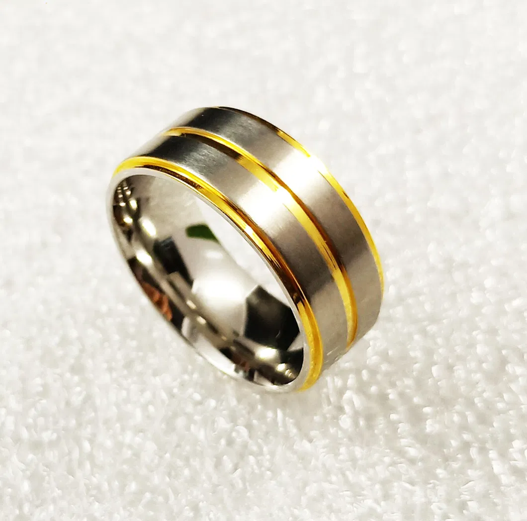 Shineme High Quality Jewelry Pure Titanium Jewelry Between Silver and Gold Plating Titanium Wedding Band Tr1908