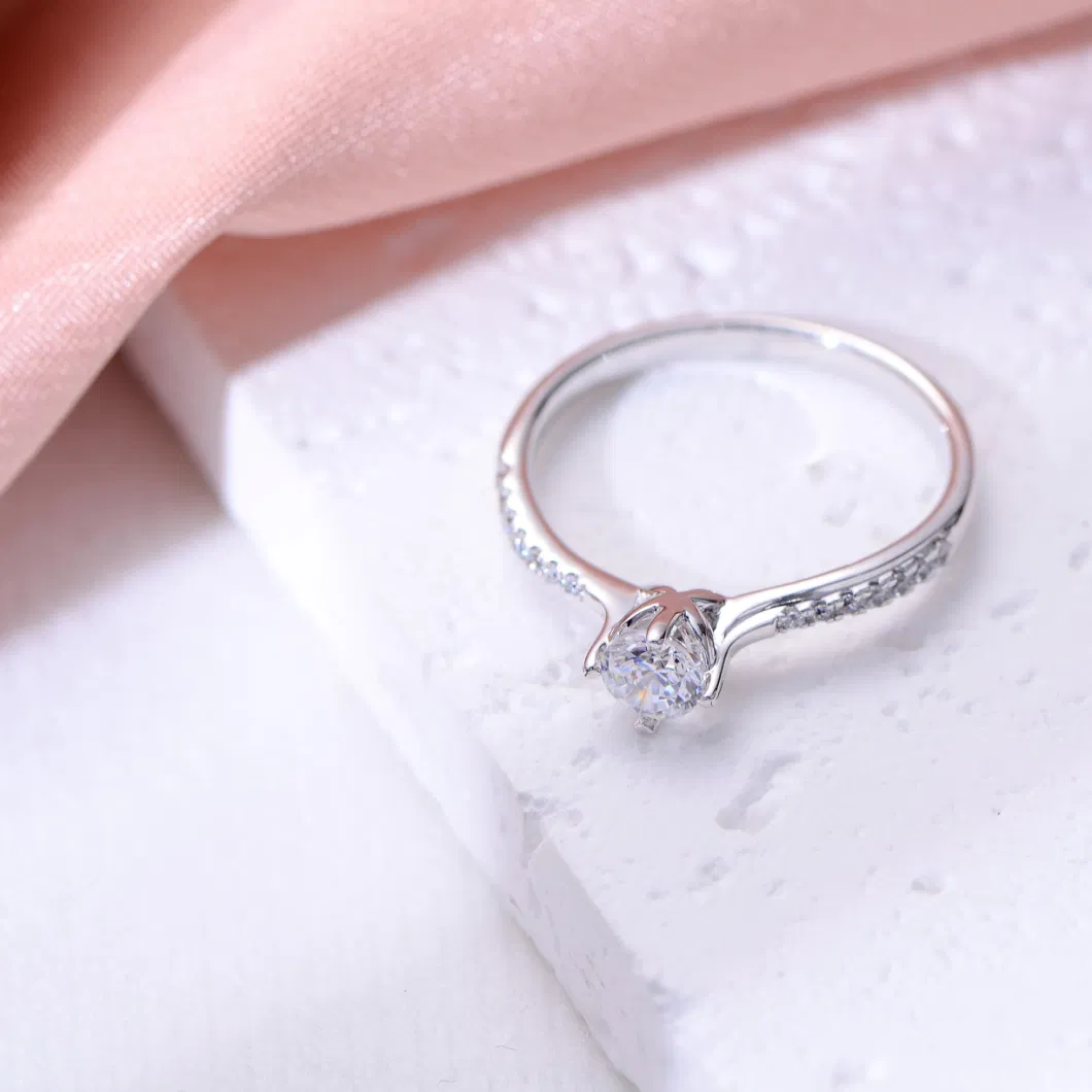 White Gold Plated Bling Iced out Ring Engagement Wedding Band for Women