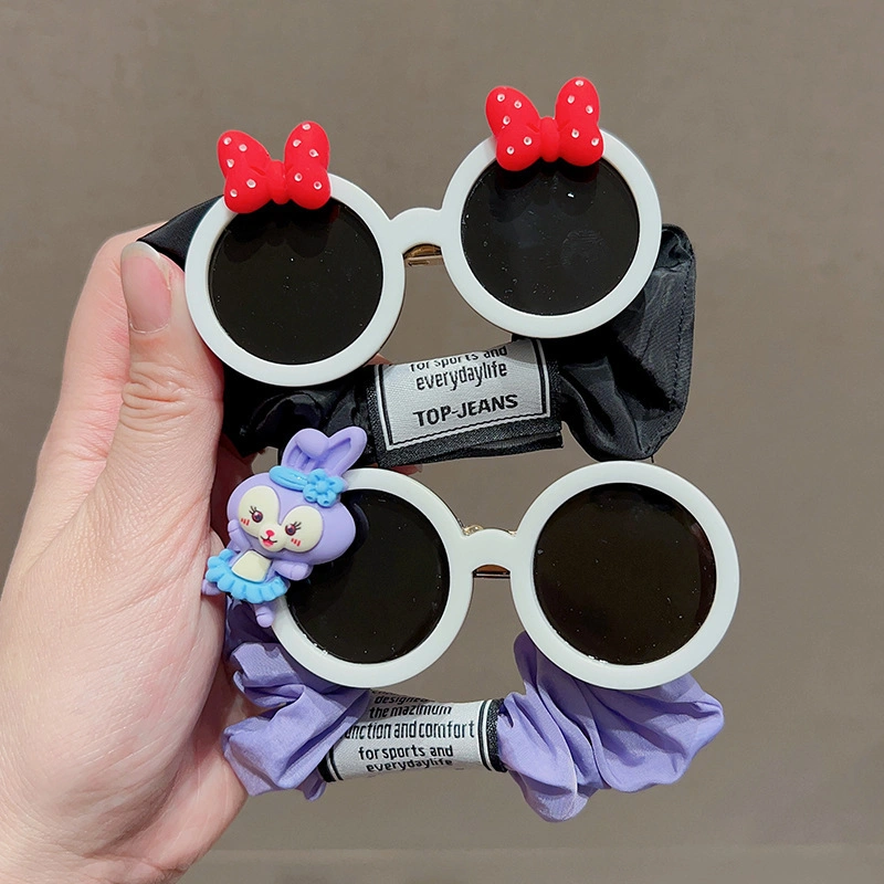 Children Sweet Cartoon Sunglasses Large Scrunchie Little Girl Bow Hair Bands