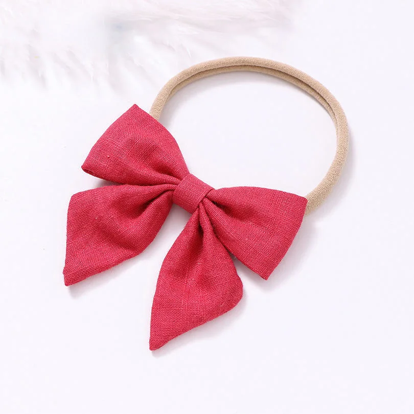 Fashion New Woman Girl Fabric Pink Bow Hair Elastic Band