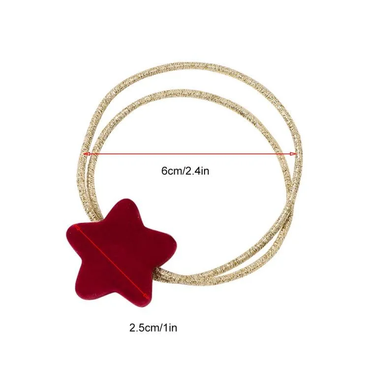 Elastic Gold Hair Tie Band with Red Velour Coating Love Heart Five Pointed Star Dice Hair Ring