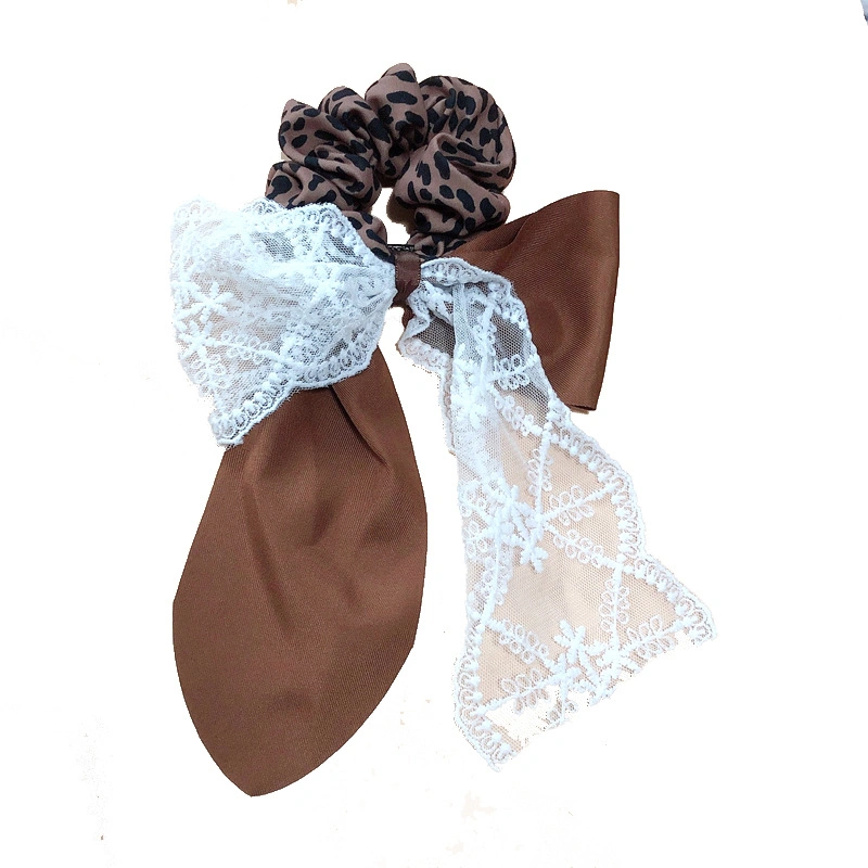 New Leopard Print Hair Scrunchie Lace Ribbon Hair Rope Hair Band