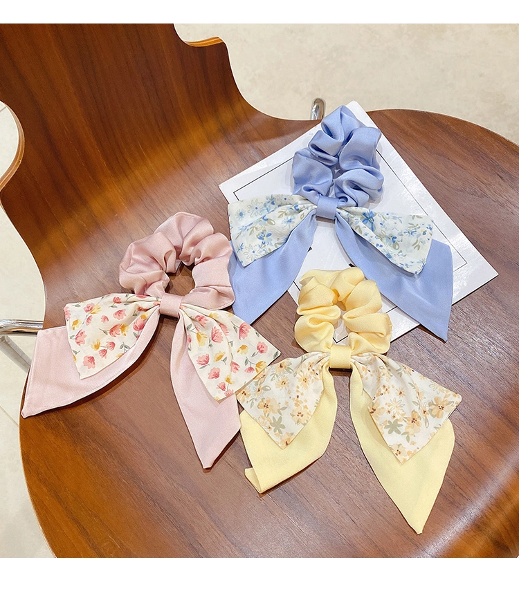 Wholesale French Bow Wome&prime;s Headband Floral Silk Scarf Large Hair Scrunches Latest Fashion Printed Ribbon Bow Hair Bands