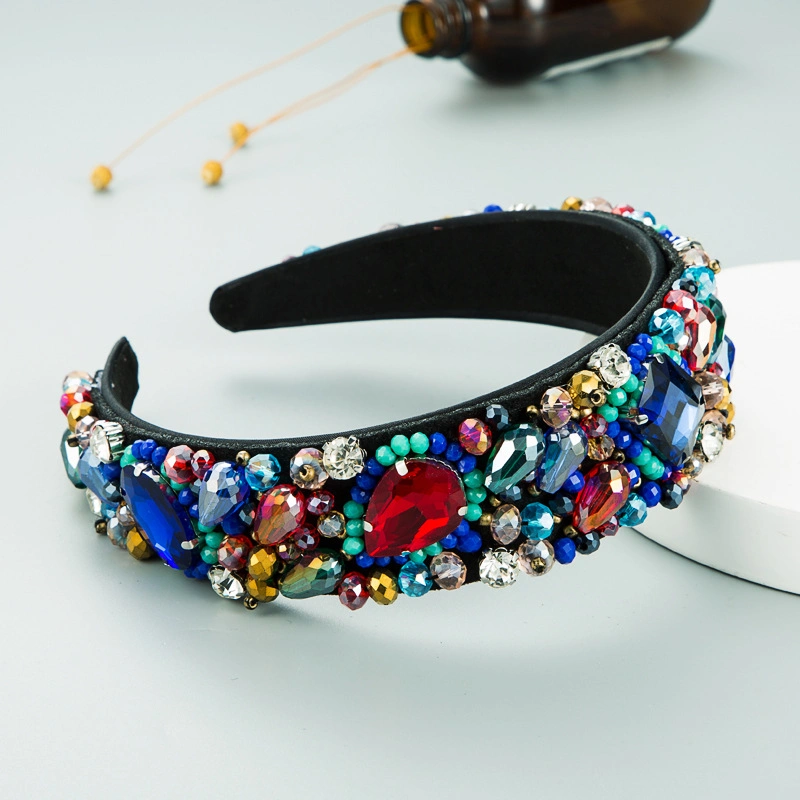 Crystal Rhinestone Wide-Edge Headband Hair Hoops for Women Beaded Hairband Girls