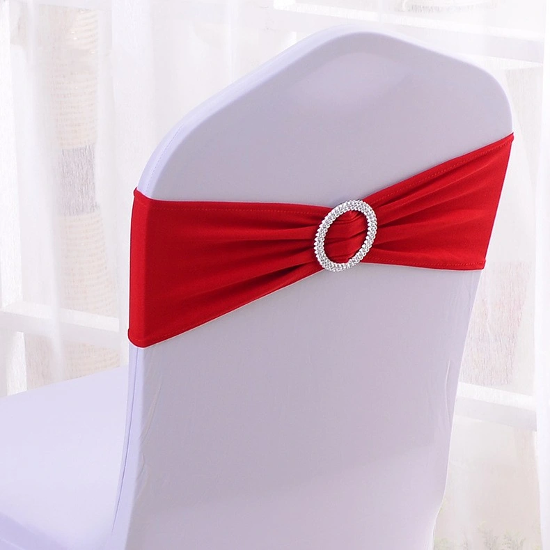 Wedding Party Spandex Stretch Chair Sashes with Silver Diamond Ring Slide Buckle