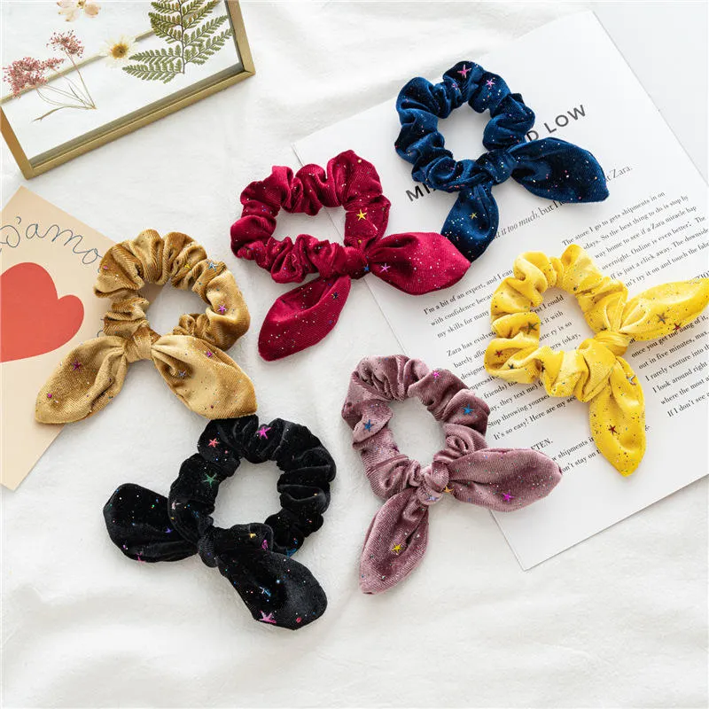 Spot New Flannel Rabbit Ears Scrunchies Star Streamer Colorful Female Horsetail Hair Band