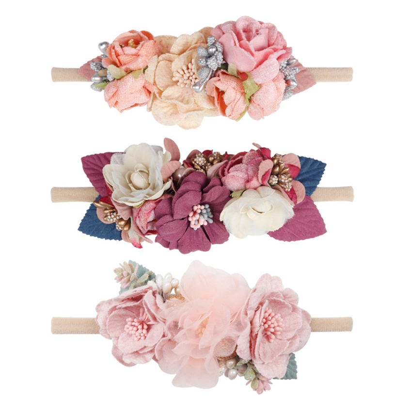 Handmade Baby Newborn Hair Rubber Rope Flower Hair Band Stretchy Floral Head Wraps Head Bands