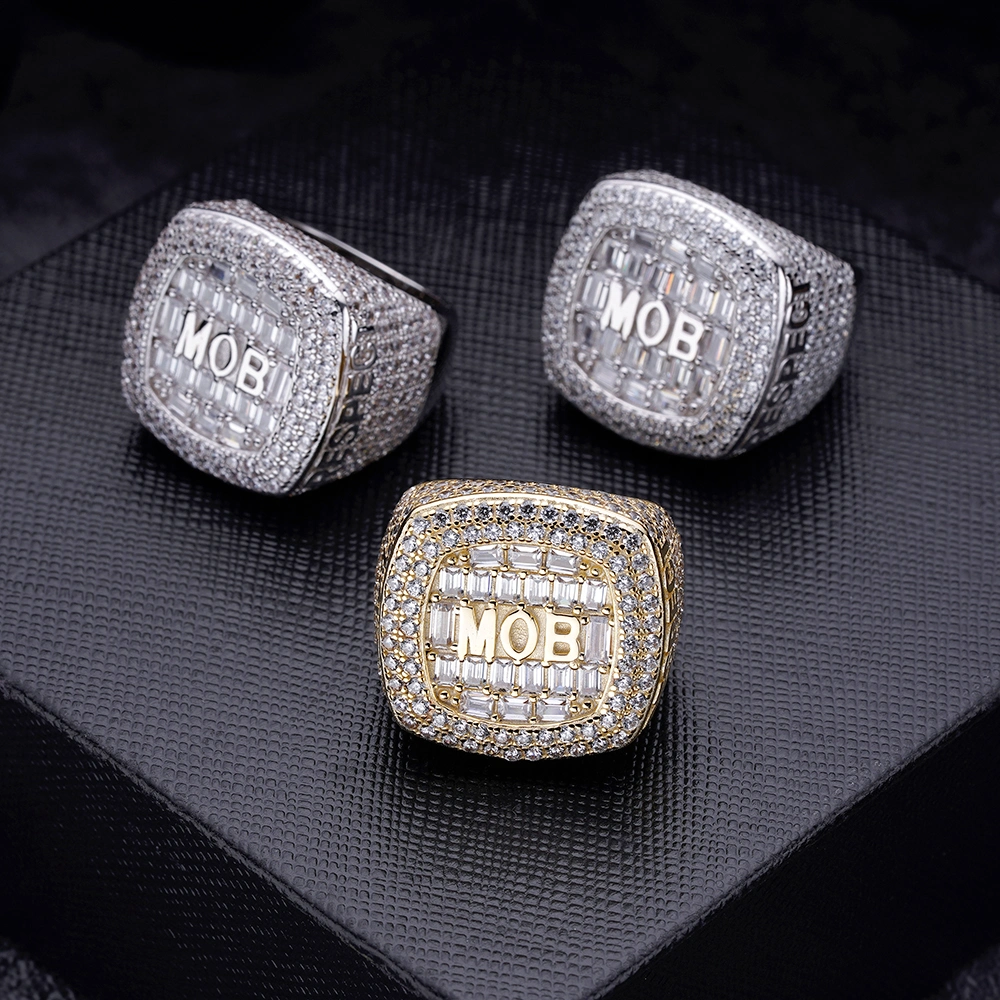 Hip Hop Ring Fashion Jewelry 925 Silver Iced out Moissanite 14K Gold Football Basketball Championship Ring Band