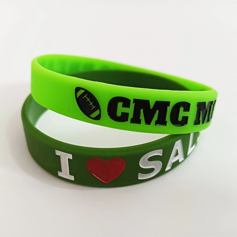 Custom Indented Color Filled Silk-Screen Logo Silicone Bracelet Silicone Wristband