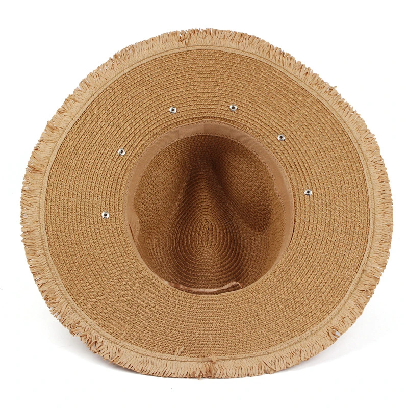 Male and Femal Cute Straw Hat Wide Brim Panama Hat with Brown Band and PU Belt