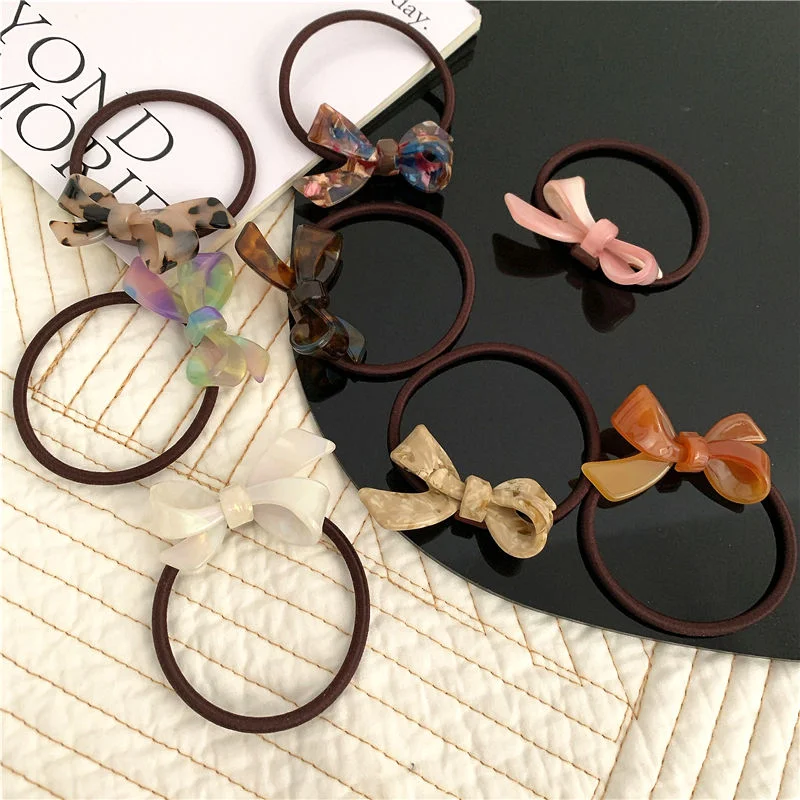 Korean Style Bow Shaped Cellulose Acetate Circle Hair Tie Rings Elastic Hair Rubber Bands for Women