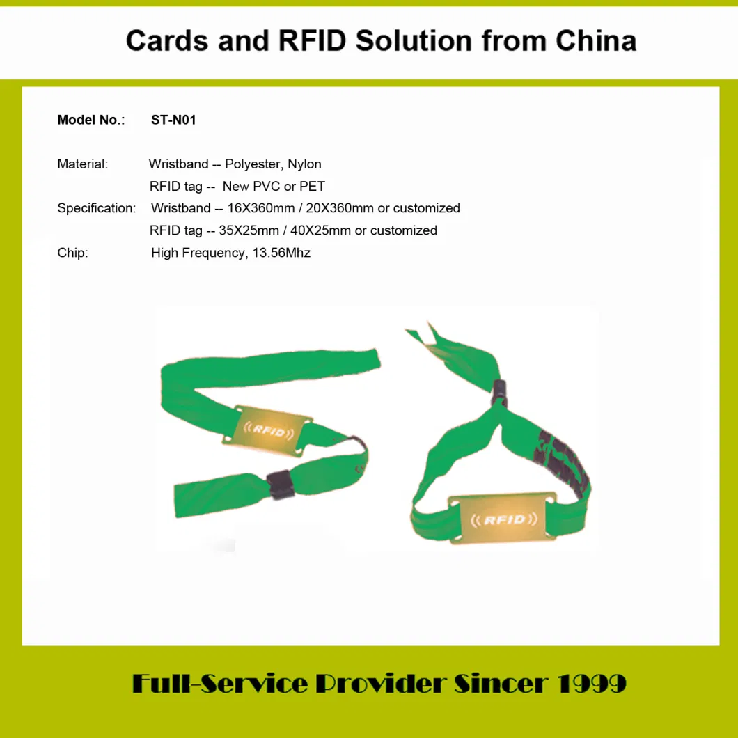 Nylon/Polyester Woven Wristband with Mini Plastic PVC Card RFID/NFC Tag Used for Access Control System