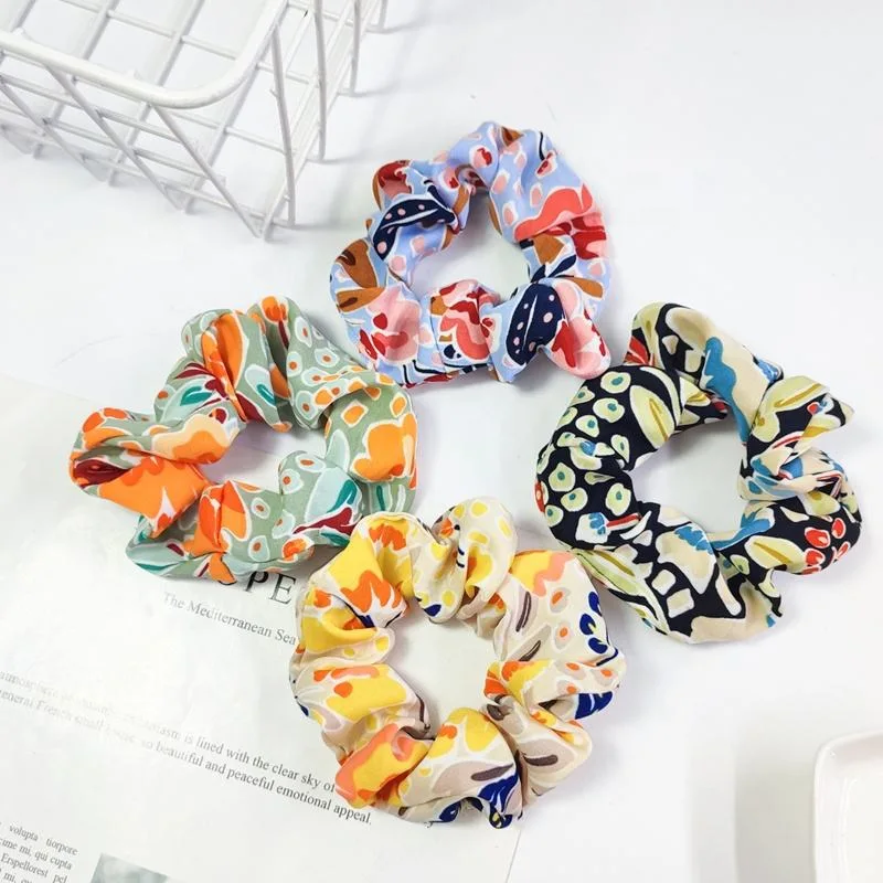 Country Style Custom Flower Pattern Hair Scrunchies High Stretchy Elastic Hair Band