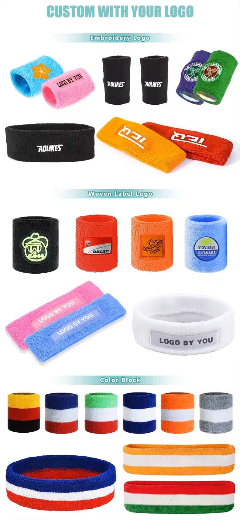 Custom Logo Breathable Tennis Cotton Sweatband Wrist Tube Hand Towel Wristband