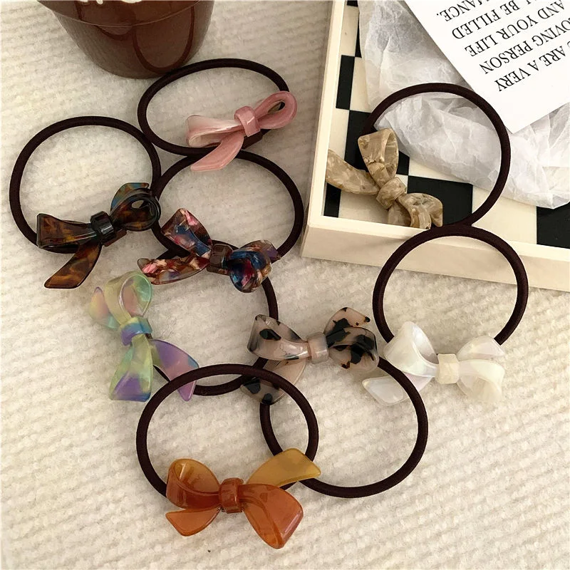 Korean Style Bow Shaped Cellulose Acetate Circle Hair Tie Rings Elastic Hair Rubber Bands for Women