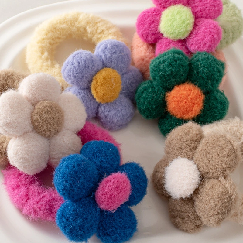 Plush Flower Hair Scrunchie Cute Color High Stretch Thick Plush Hair Rope Ponytail Rubber Band