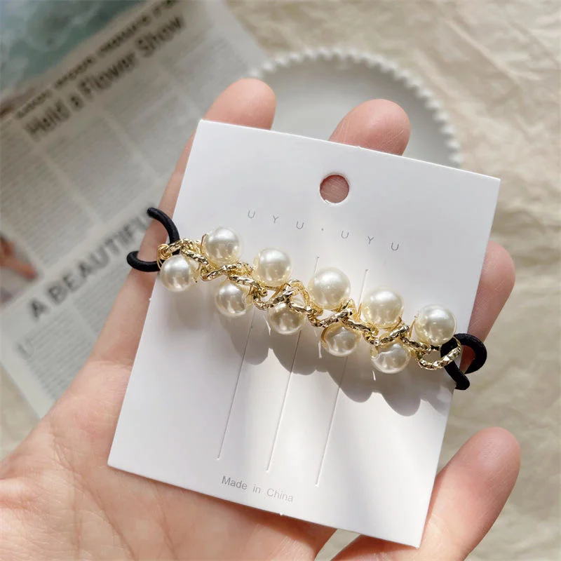 High Quality Bright Pearl Hair Ring Temperament Ponytail Hair Rope Rubber Band