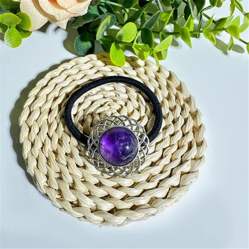 Wholesale Crystal Healing Round Hair Rope Jewelry Amethyst Tiger Eye Women Elastic Hair Band