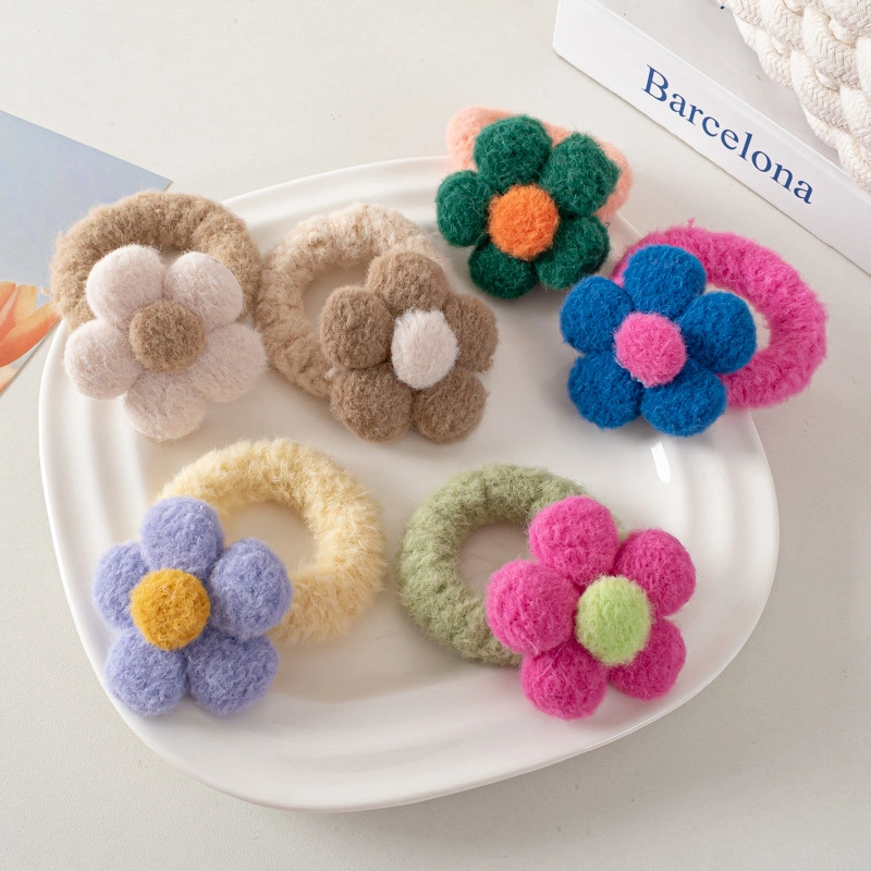 Plush Flower Hair Scrunchie Cute Color High Stretch Thick Plush Hair Rope Ponytail Rubber Band