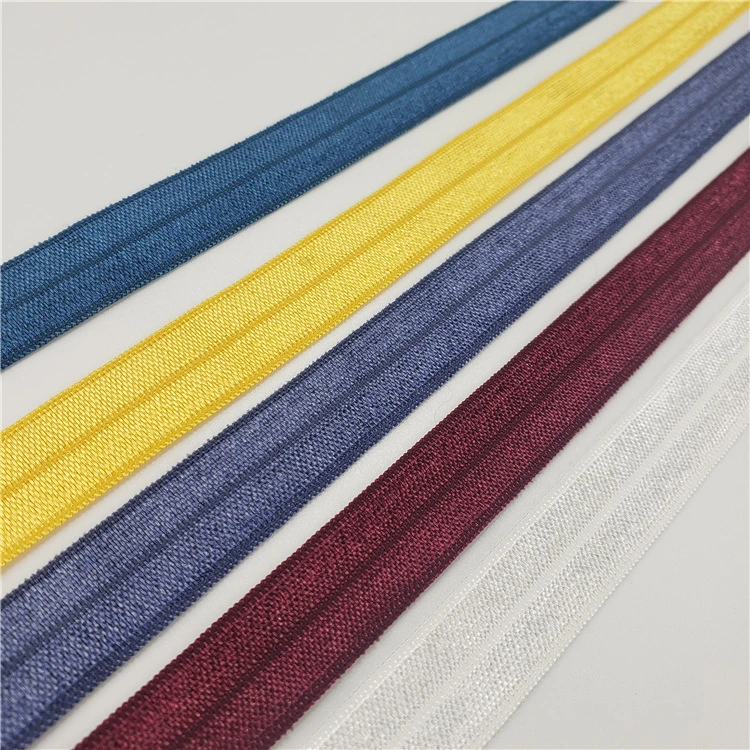 Custom Shiny Nylon Fold Elastic Band Clothing Bias Tape Fold Over Elastic Ribbon for Gift Wrapping DIY Headwear Hair Bands