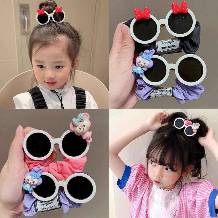 Children Sweet Cartoon Sunglasses Large Scrunchie Little Girl Bow Hair Bands