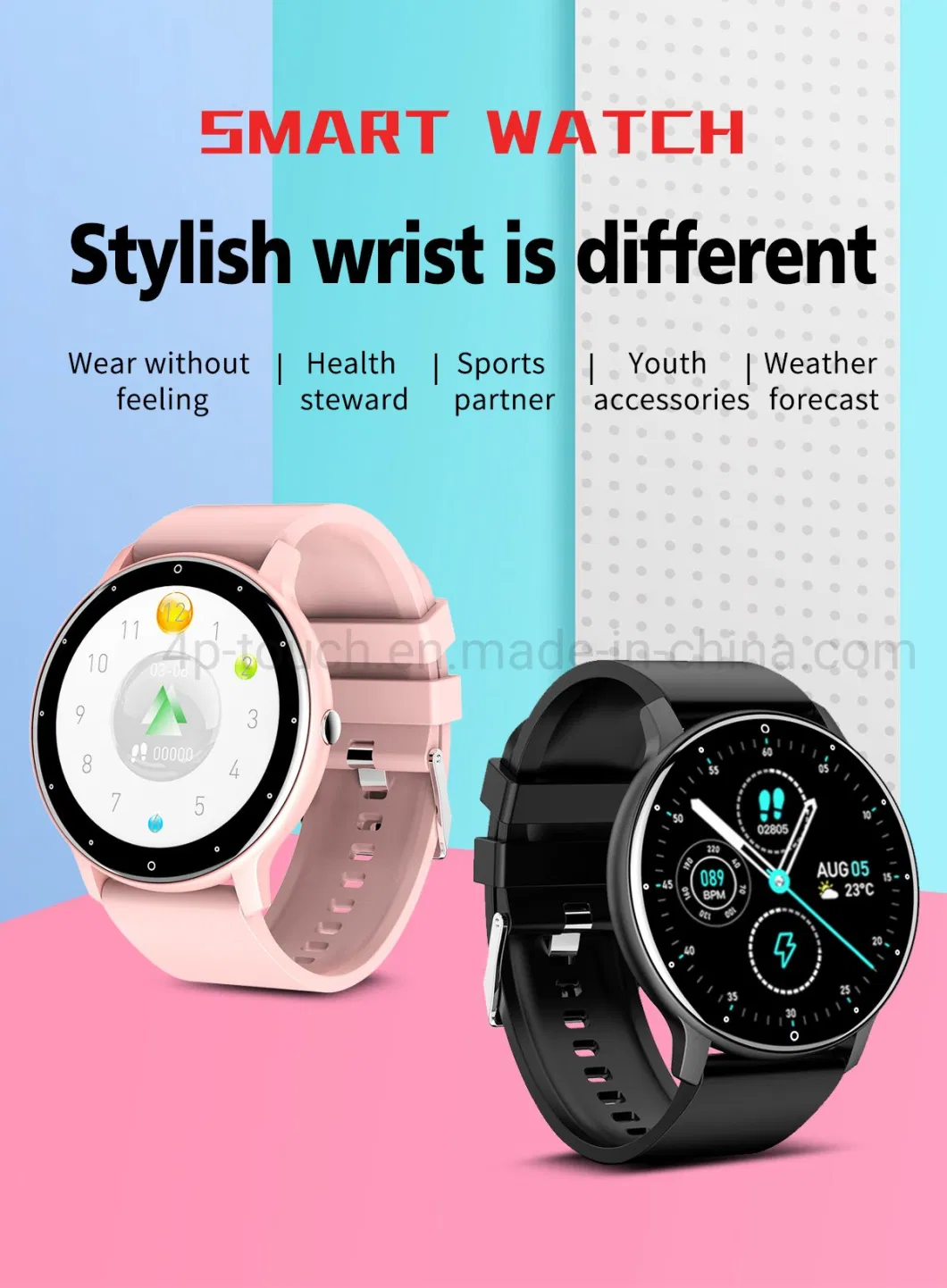 Ultra-Thin Full Touch Precise Blood Pressure Monitoring Smart Wristband with IP67 Waterproof ZL02