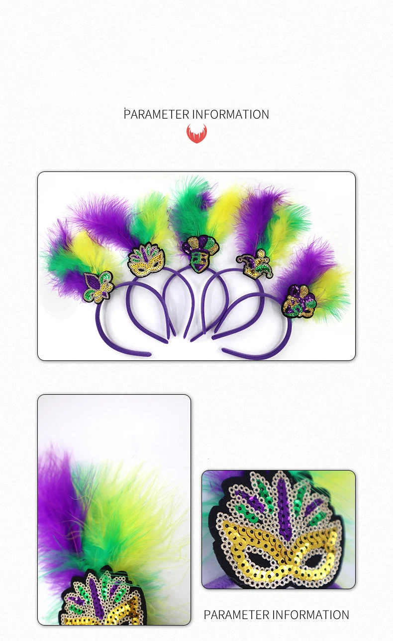 Brazilian Carnival Party Hairband Headpiece with Sequins and Feathers