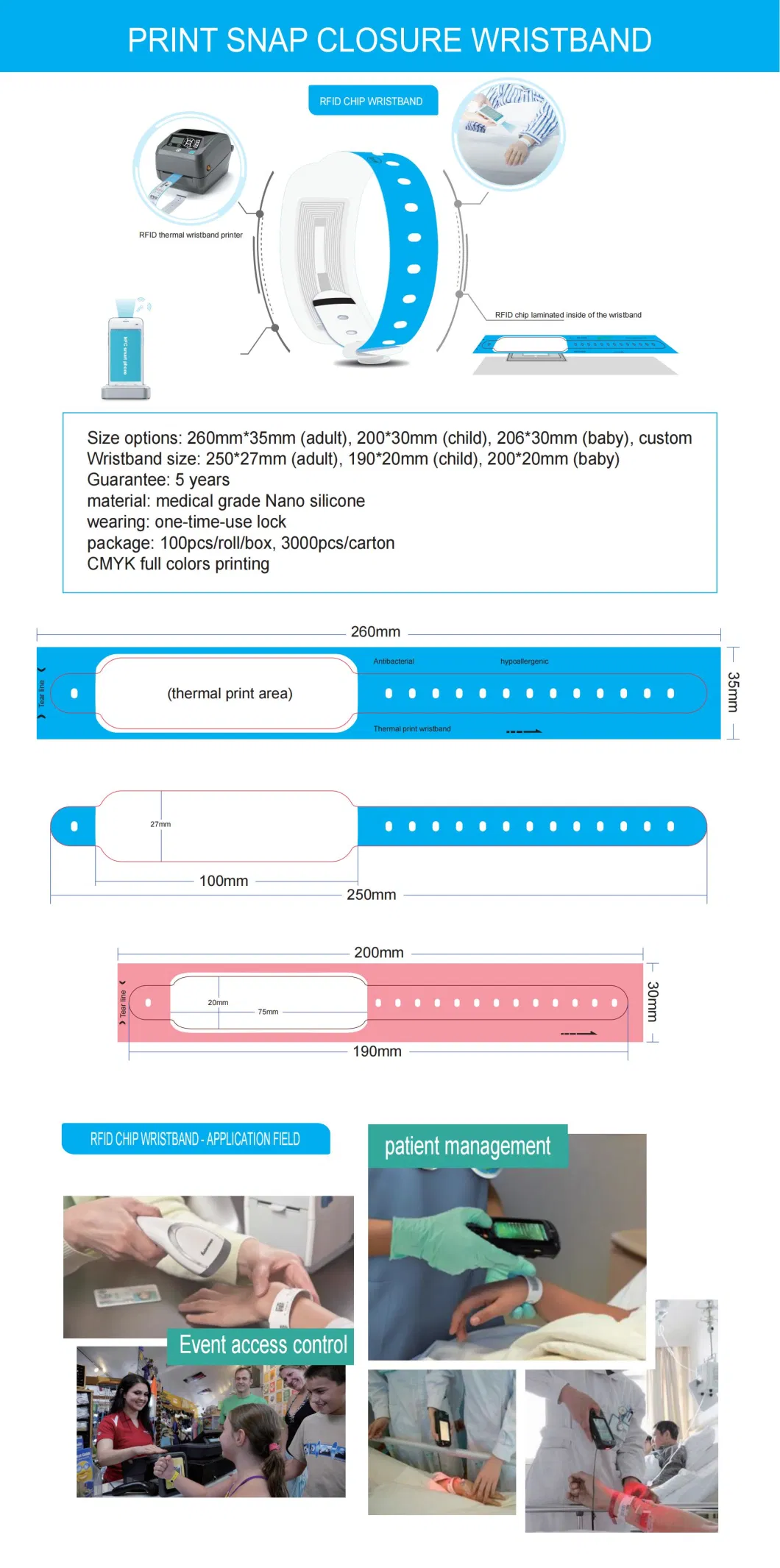 Disposable NFC Thermal Paper Electronic Bracelet Soft Thermal Paper Event Identification Wristband