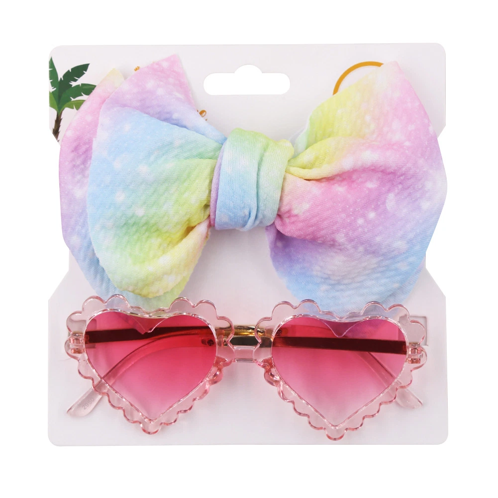 Wholesale 2PCS/Set Headband+Sunglasses Summer Cute Floral Bows Baby Girl Headbands Elastic Bowknot Hair Band Turban Set Hair