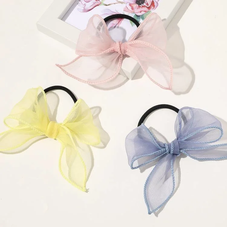 French Style Mesh Hair Tie Bow Hair Scrunchies Mesh Ponytail Elastic Band