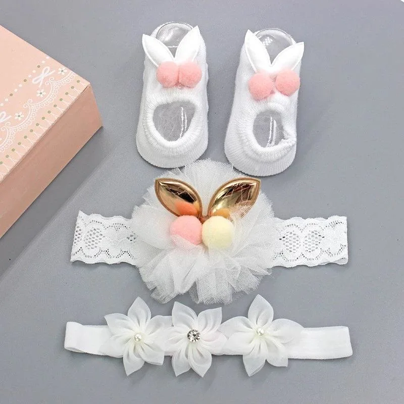 Popular Baby Hair Band Socks Set Baby Bow Soft Flower Girl Lace Crown Hairbands